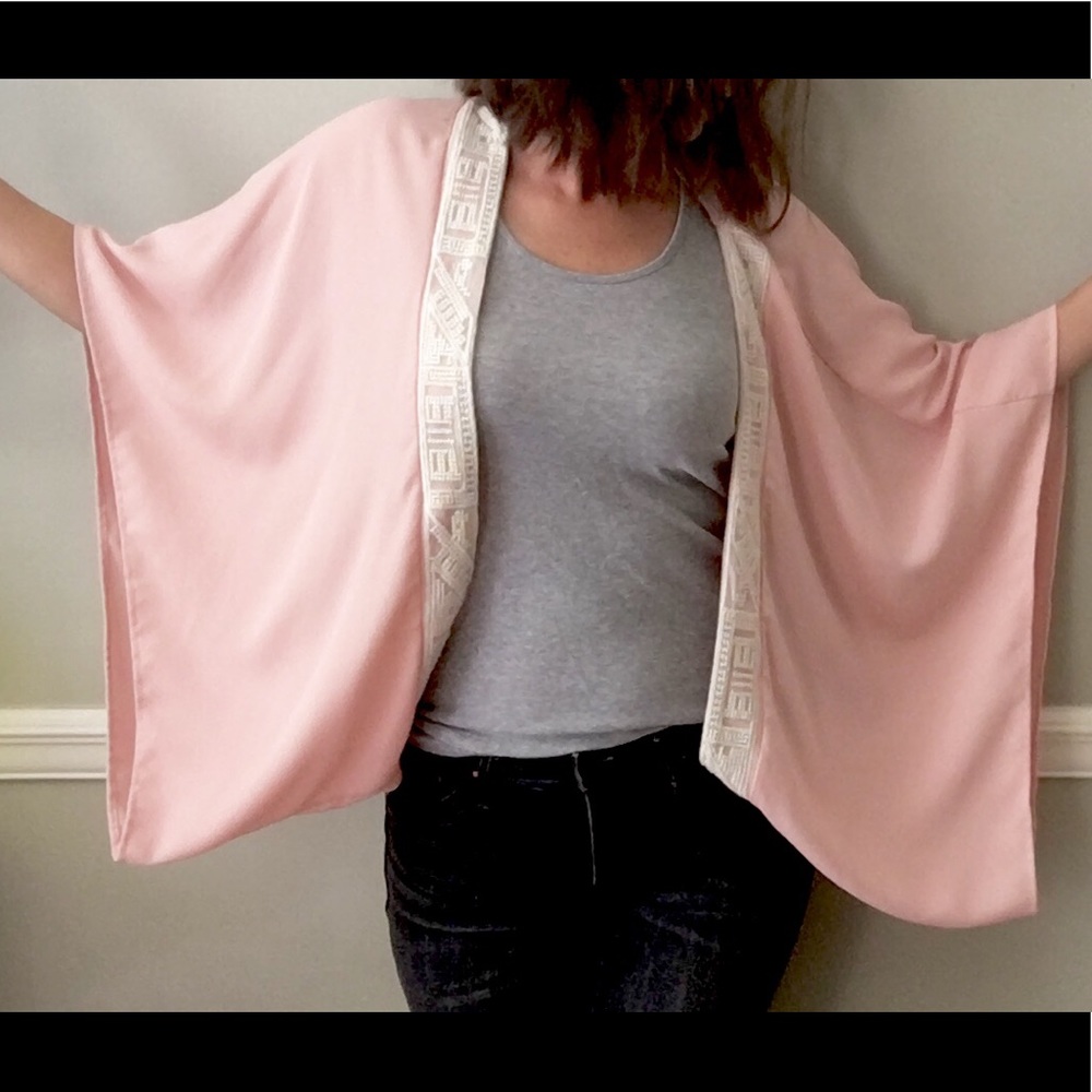 How Very Loved Boho Embroidered Blush Kimono